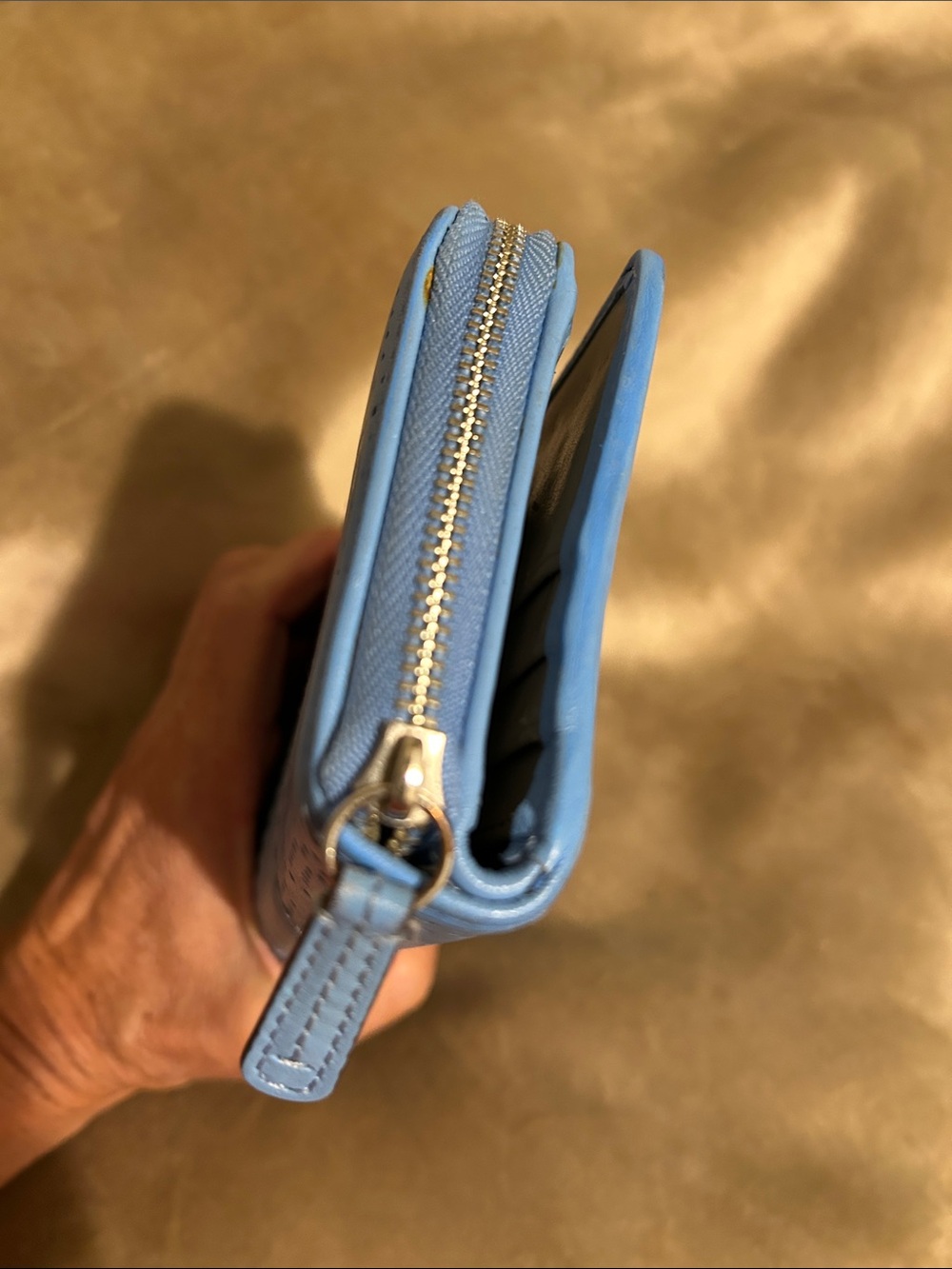 Coach Perforated Leather Zip Around Light Blue Wallet - Picture 4 of 11